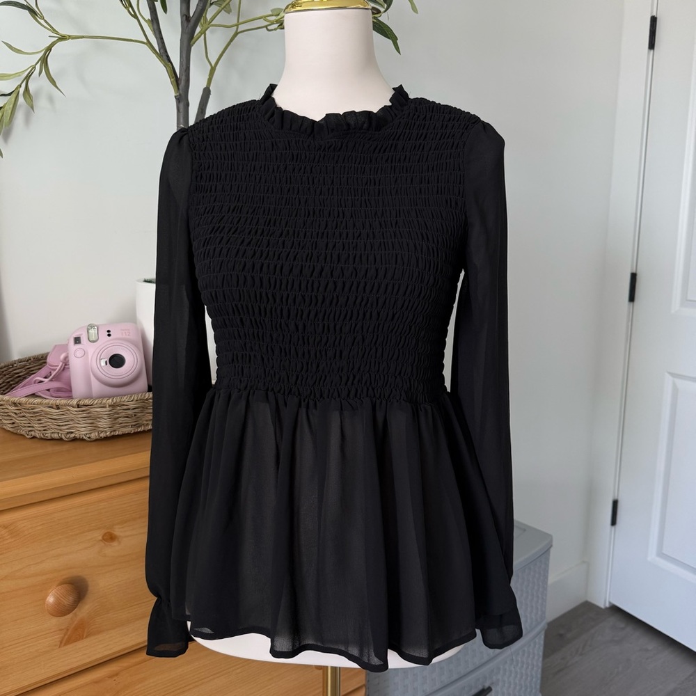 Miami Black Smocked Blouse